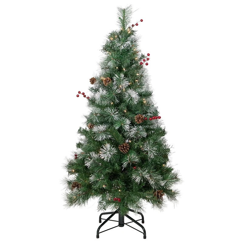 4ft. Pre-Lit Frosted Carolina Berry Spruce Artificial Christmas Tree, Clear Lights
