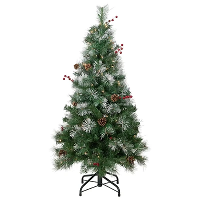 4ft. Pre-Lit Frosted Carolina Berry Spruce Artificial Christmas Tree, Clear Lights