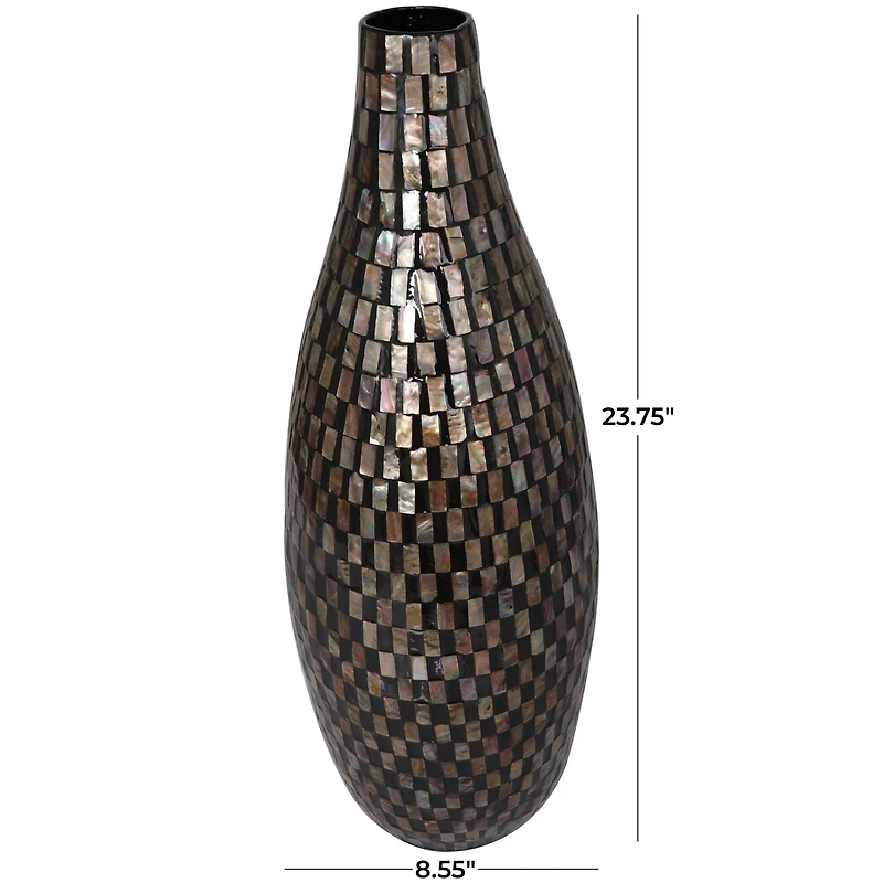 24" Black Mother of Pearl Handmade Mosaic Inspired Vase