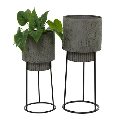 Dark Gray Metal Modern Planter Set