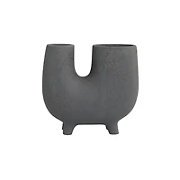 8" Dark Gray Ceramic U-Shaped Abstract Vase with Small Feet