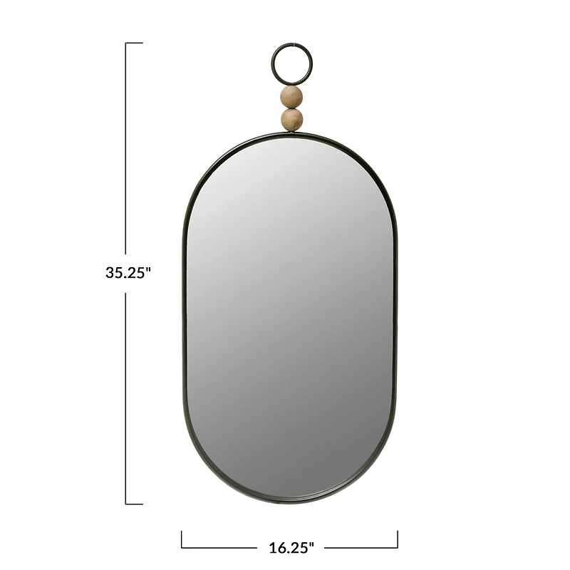 Hello Honey® Black Oval Metal Wall Mirror with Wood Beads