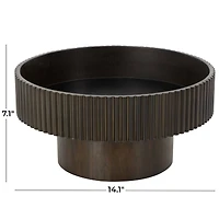 14" Wood Ribbed Decorative Bowl with Elevated Base