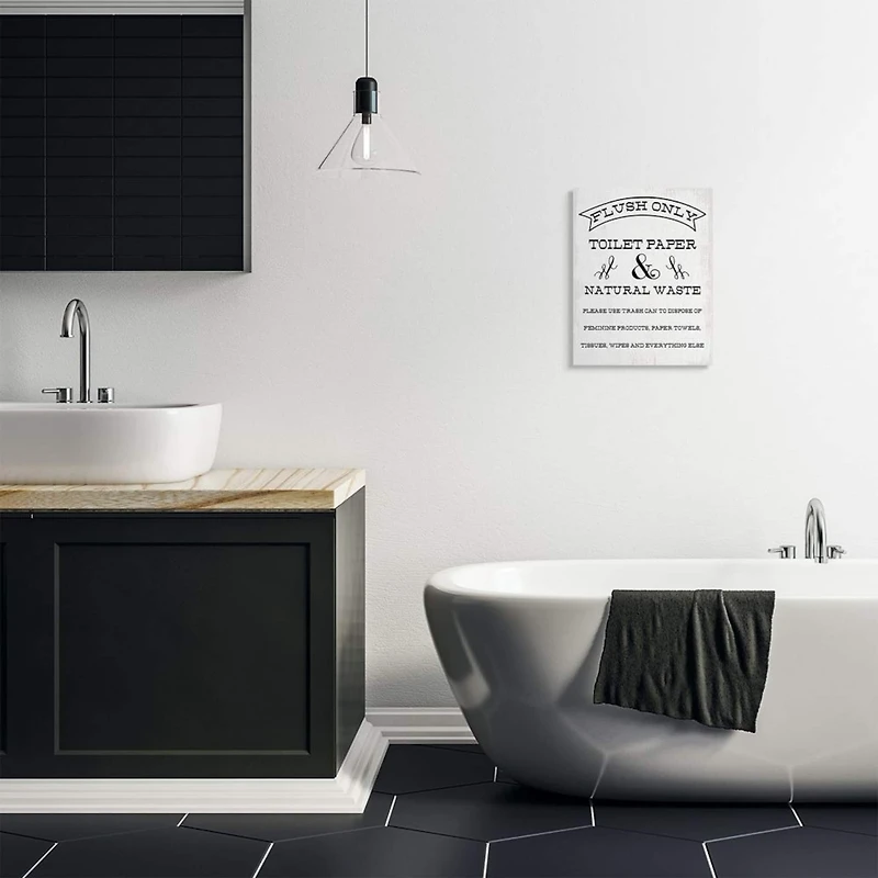 Stupell Industries Flush Only Toilet Paper Rustic Bathroom Sign Canvas Wall Art