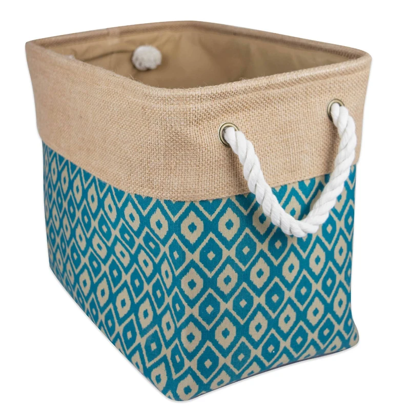 DII® 9" Teal Ikat Rectangle Burlap Bin