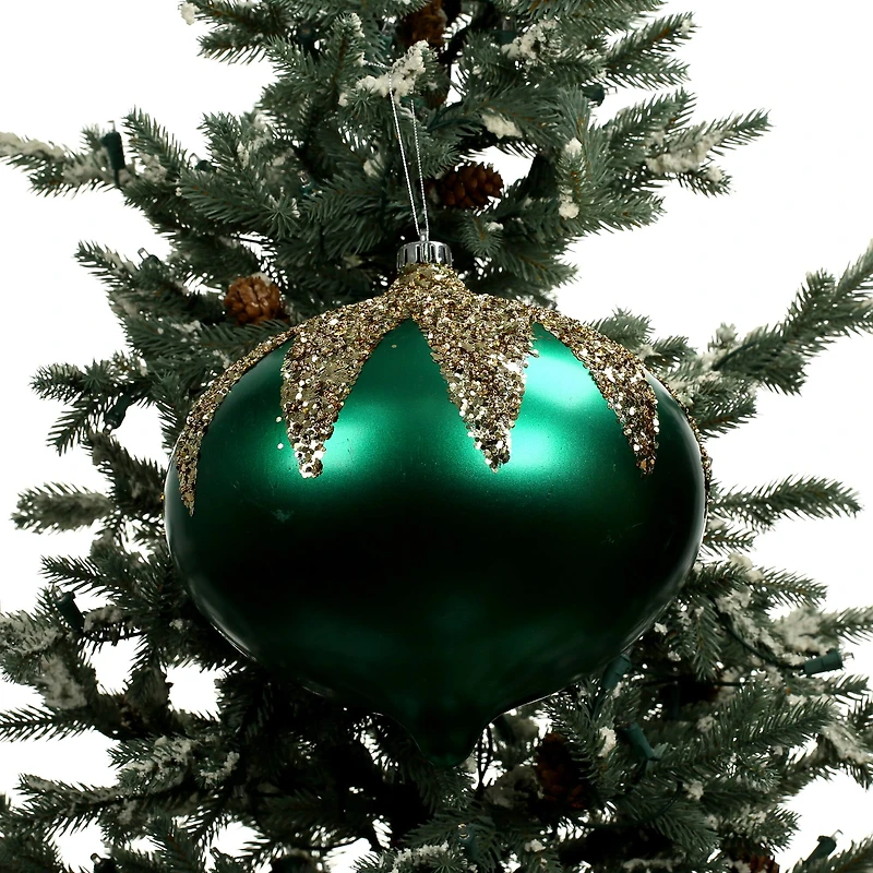 9.75" Green Satin & Gold Glitter Shatterproof Onion Ornament by Ashland®