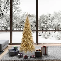 6.5ft. Pre-Lit Champagne Tinsel Fir Slim Artificial Christmas Tree, Clear Lights