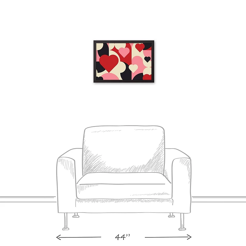Mid Mod Heart Pattern Black Framed Canvas