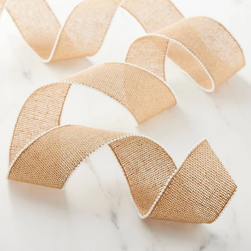 2.5" x 3yd. Burlap & Beaded Wired Ribbon by Celebrate It® Classic