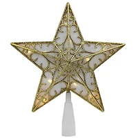 9" Gold & White Glittered Star LED Christmas Tree Topper, Warm White Lights