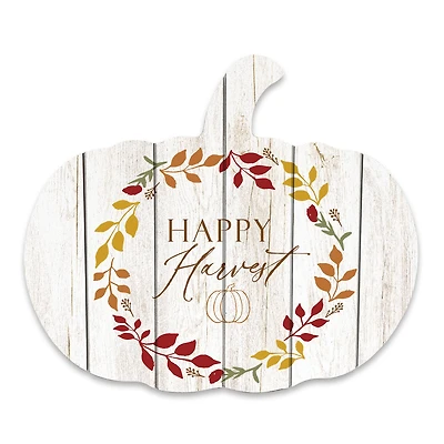 Happy Harvest Autumn Wreath 15" x 17.25" Pumpkin Shaped Pallet Wood