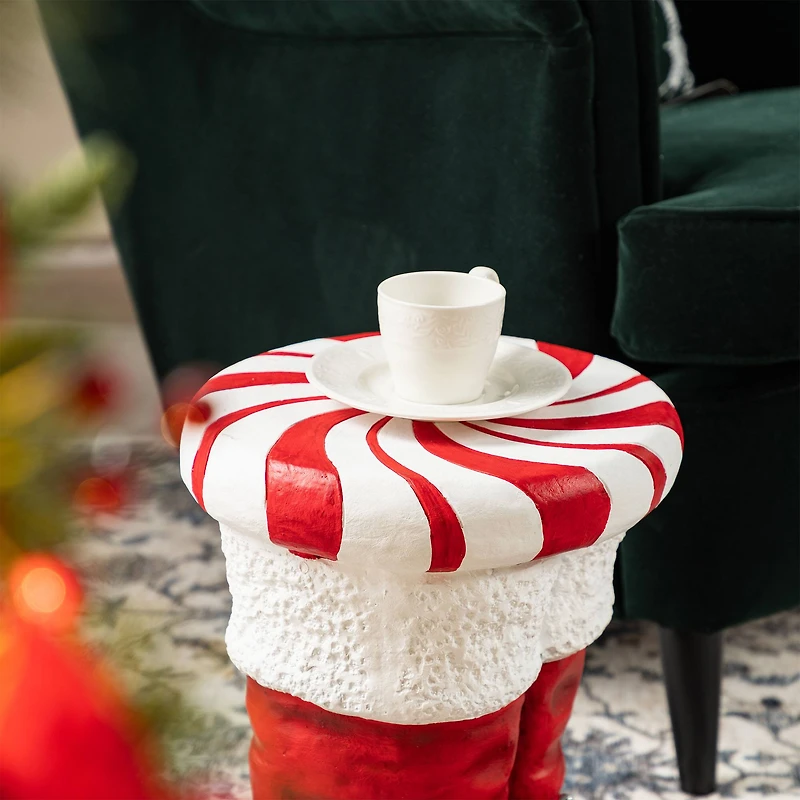 Glitzhome® 14.5"H Christmas MGO Peppermint Boot Stool or Accent Table