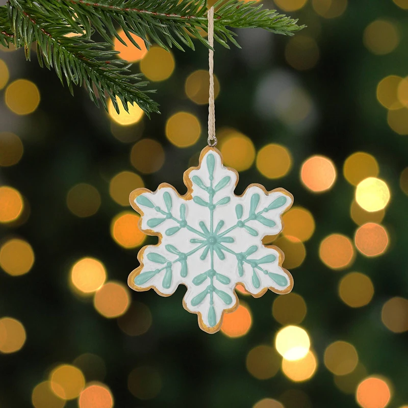 Frosted Snowflake Cookie Christmas Ornament - 3.75" - White and Green