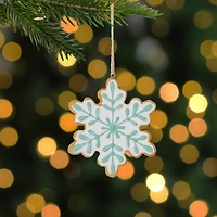 Frosted Snowflake Cookie Christmas Ornament - 3.75" - White and Green