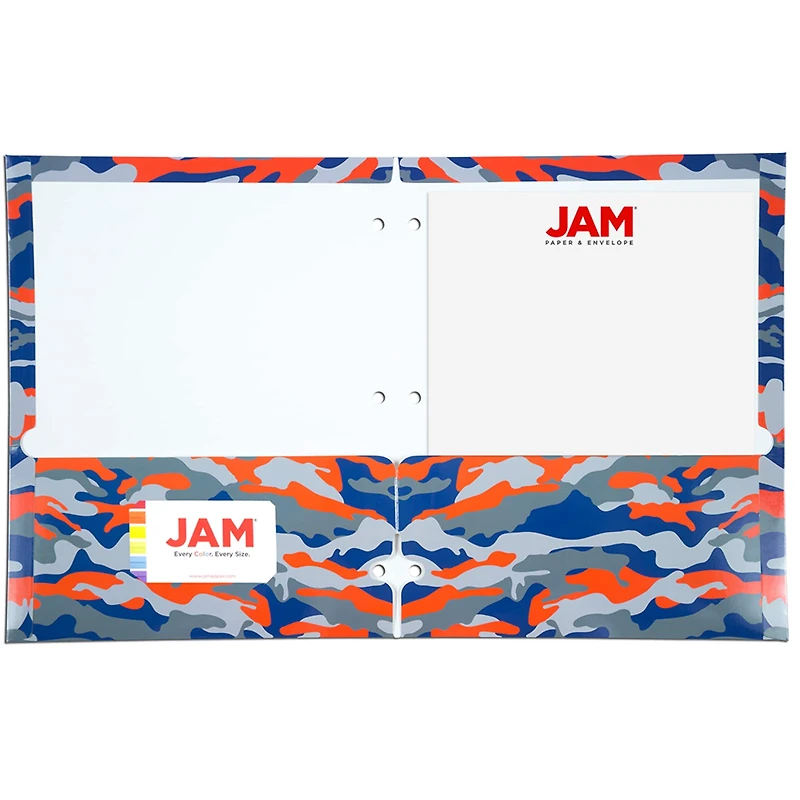 JAM Paper Camo Glossy Laminated Two Pocket 3 Hole Punch School Folders, 6ct.