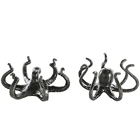 Black Aluminum Metal Octopus with Splayed Arms Sculpture Set