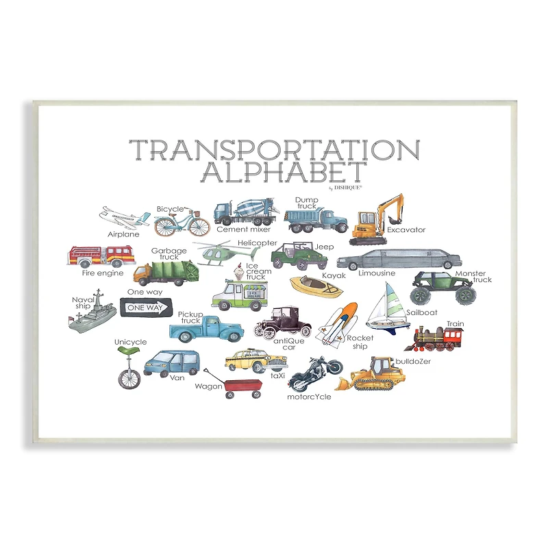 Stupell Industries Kids Educational Transportation Alphabet Wall Plaque Art