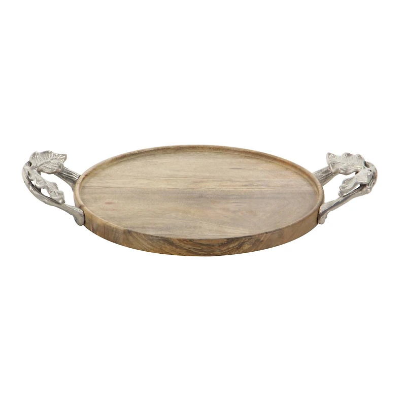 Brown Round Mango Wood Farmhouse Tray Set