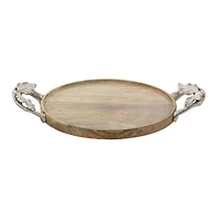 Brown Round Mango Wood Farmhouse Tray Set
