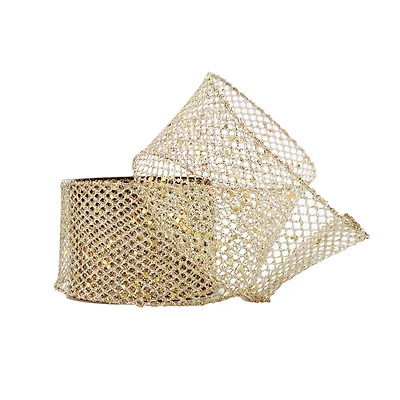 2.5" x 20ft. Champagne Wired Mesh Ribbon by Celebrate It®