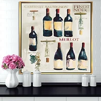 Designart - Red Sauvignon Wine Collage - Food and beverage Framed Canvas