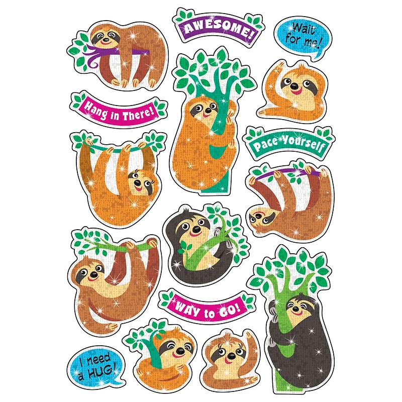 Trend Enterprises® Thoughtful Sloths Sparkle STICKERS®, 6 Packs of 32