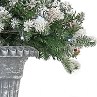 24" Feel Real® Snowy Sheffield Spruce Porch Bush in Silver Brushed Plastic Urn