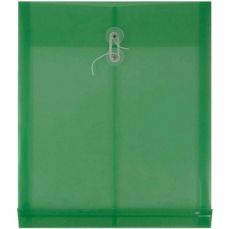 JAM Paper 9.75" x 13" Green Plastic Button String Open End Envelopes, 6ct.