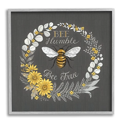 Stupell Industries Bee Humble Be True Phrase Vintage Yellow Florals Framed Wall Art