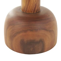 15.75" Brown Wood Handmade Accent Table with Rounded Block Base