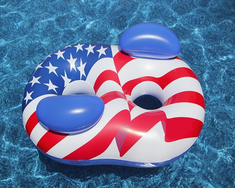 65" American Flag Inflatable Circular Duo Swimming Pool Lounger