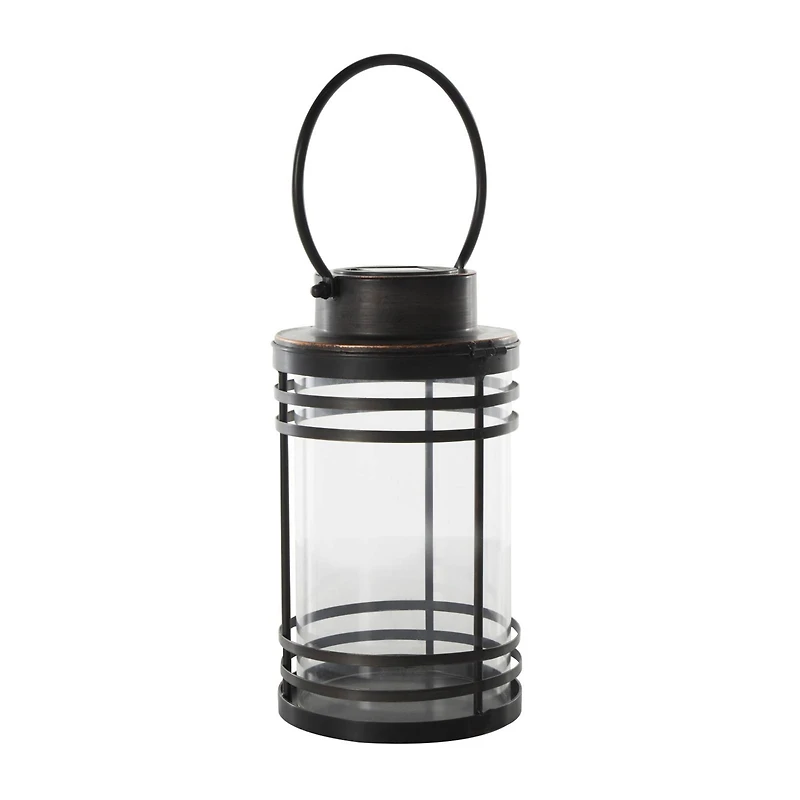 12" Black Metal Candle Lantern with Round Outlines