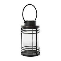 12" Black Metal Candle Lantern with Round Outlines