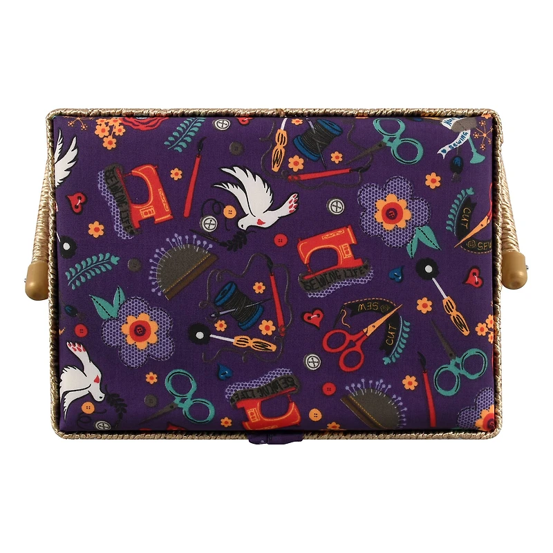 SINGER® Large Purple Notions Print Sewing Basket with Sewing Scissors & Notions