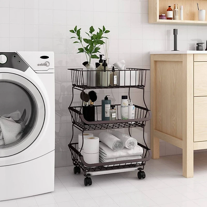 NEX™ 24" Brown 3-Tier Multifunctional Fruit & Vegetable Rolling Shelf 