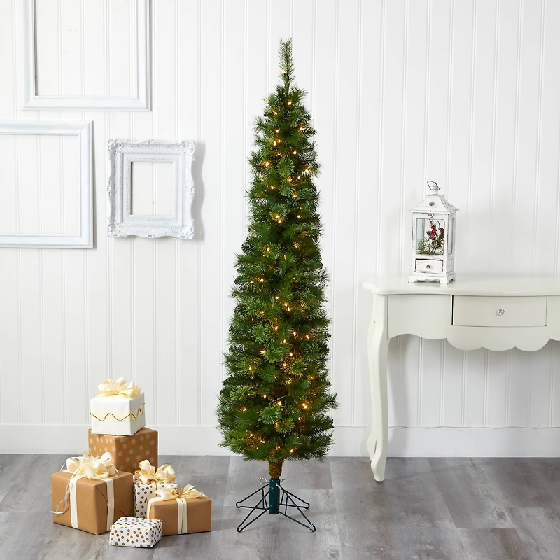6ft. Pre-Lit Green Artificial Christmas Tree, Clear LED Lights