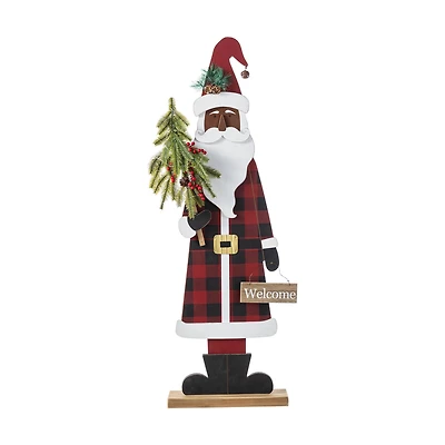 Glitzhome® 35.75" Lighted Wooden Africa Santa Porch Decor with Timer