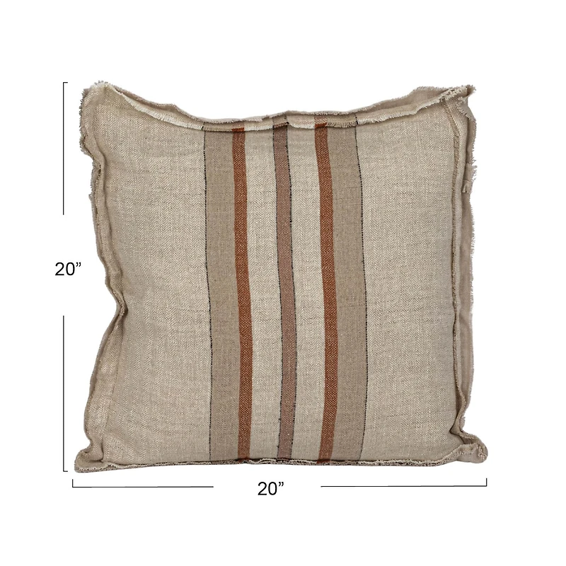 Hello Honey® 20" Cream & Brown Striped Woven Linen Fringed Pillow