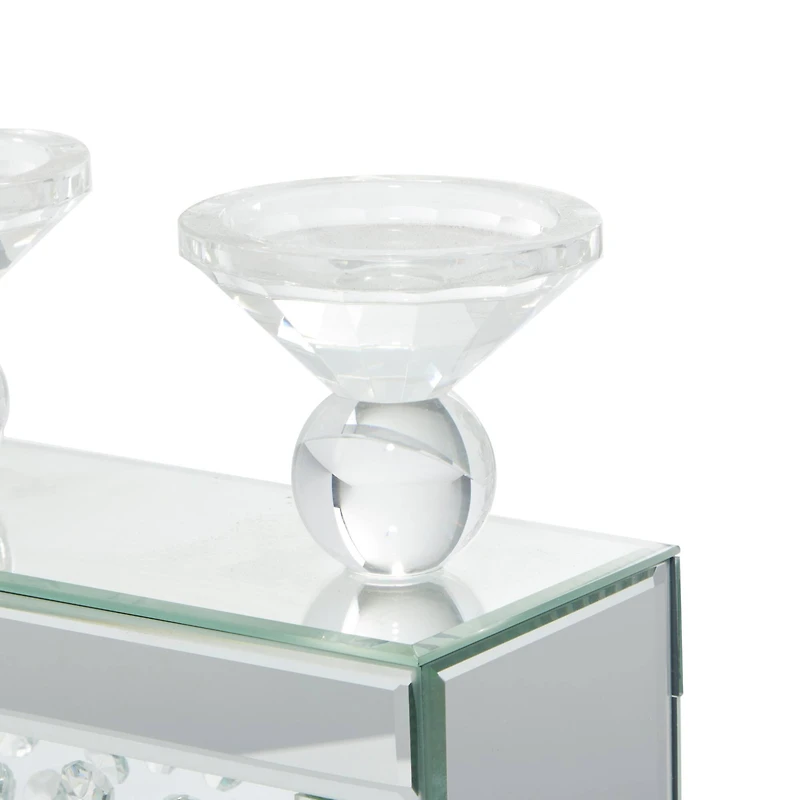 16" Silver Wood Glam Candlestick Holder