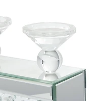 16" Silver Wood Glam Candlestick Holder