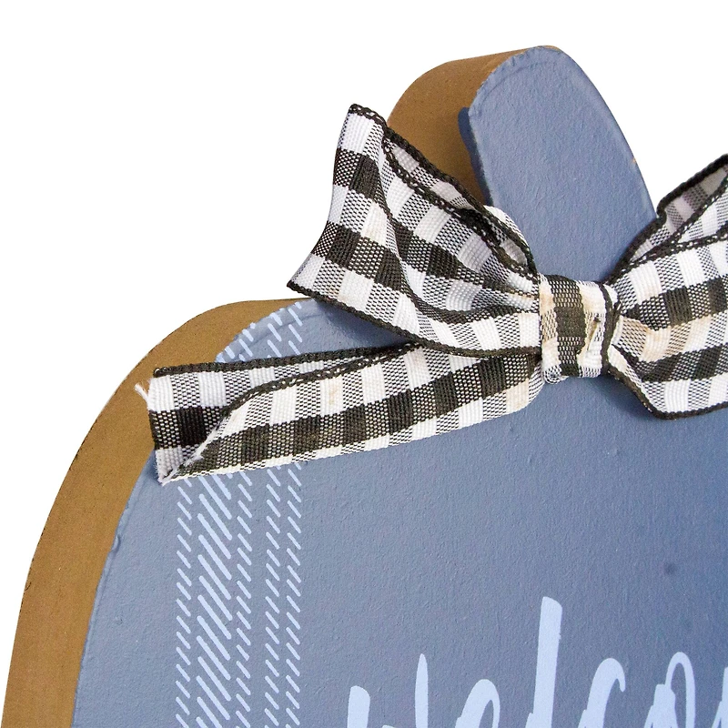 8" Blue & Beige Fall Harvest Wooden Pumpkin Welcome Plaque Set