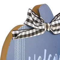 8" Blue & Beige Fall Harvest Wooden Pumpkin Welcome Plaque Set