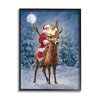Stupell Industries Santa Riding Reindeer Landscape Framed Giclee Art