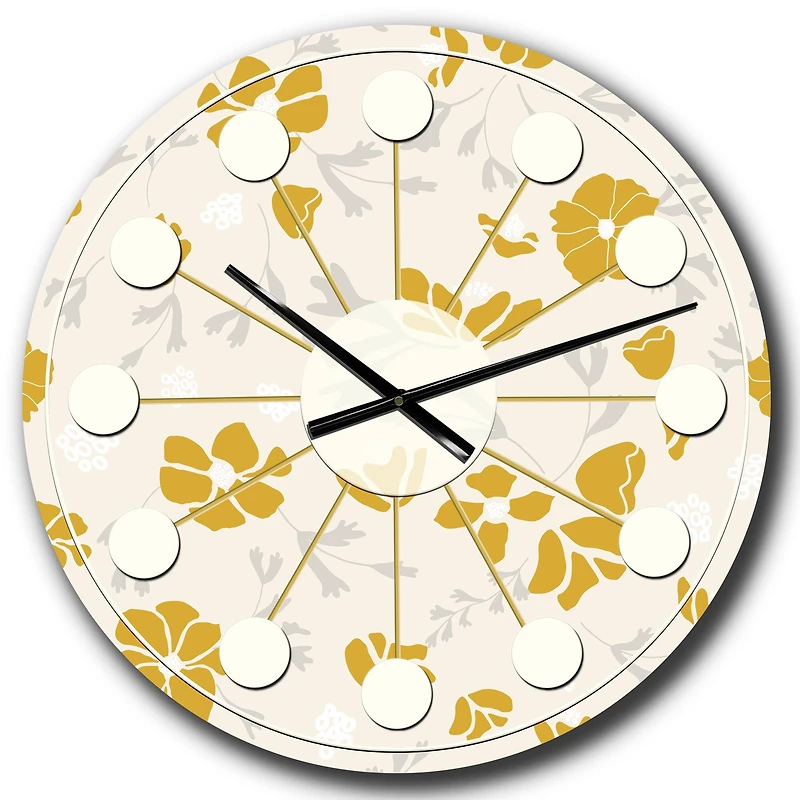 Designart 'Retro Handdrawn Poppies Iii Mid-Century Modern Wall Clock