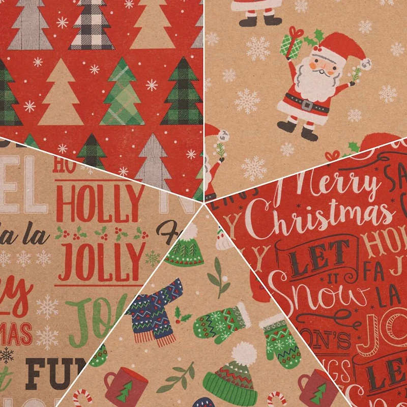 JAM Paper Kids Kraft Christmas Gift Wrap Set, 5ct.