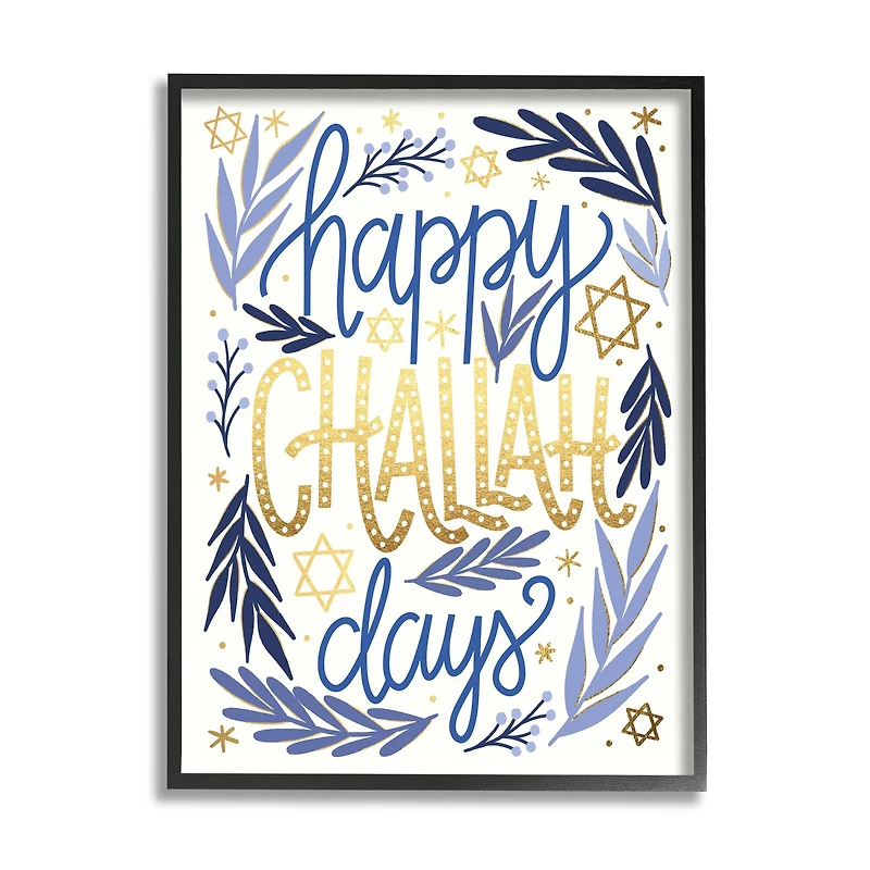 Stupell Industries Happy Challah Days Hanukkah Stars Framed Giclee Art