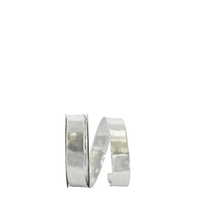 JAM Paper 7/8" x 25yd. Silver Woven Lame 3 Wired Edge Ribbon