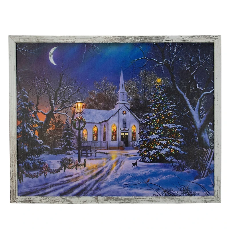 LED Lighted Church Framed Christmas Wall Canvas Art