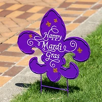 Glitzhome® 24" Mardi Gras Metal Fleur-de-Lis Yard Stake
