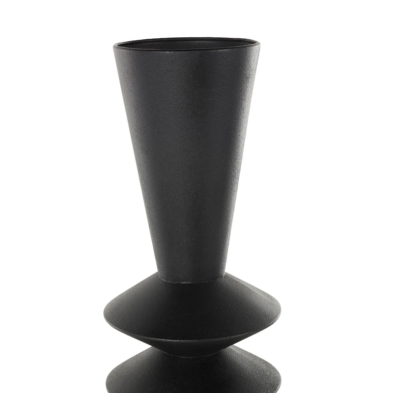 26" Black Fluted Metal Art Deco Vase